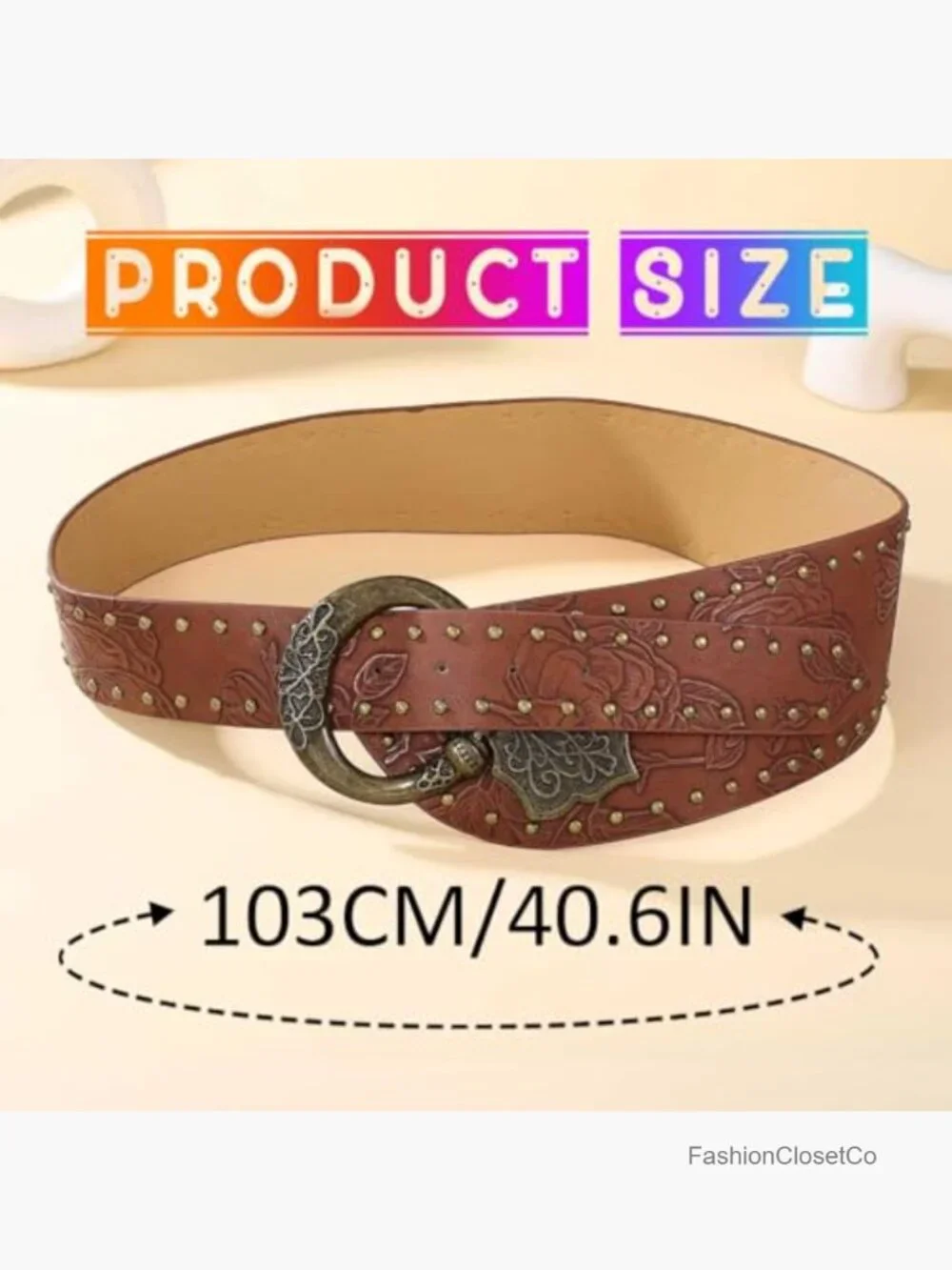 Wide Boho Belt Brown Chunky Western Vintage Floral Belt Accessories for Women